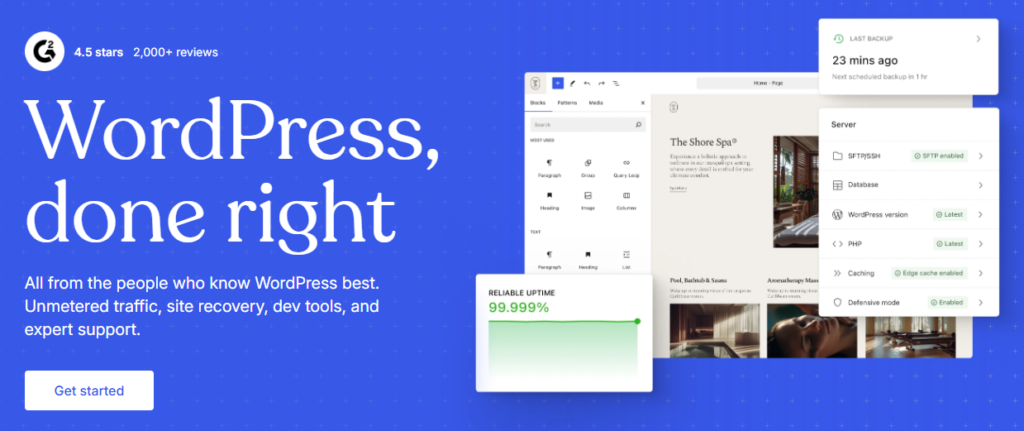 WordPress hosting dashboard interface