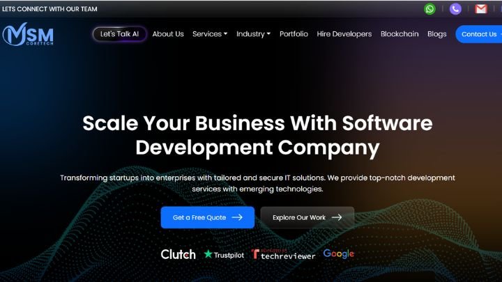 MSM Coretech software development company homepage banner.