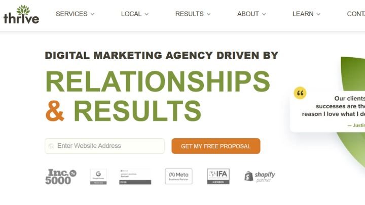 Thrive digital marketing agency homepage banner.